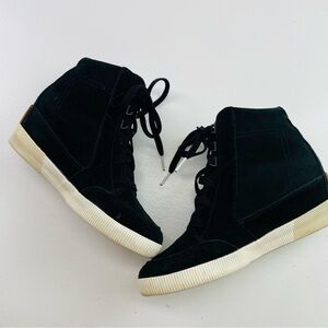 Sorel Out‎ N About Wedge Bootie Womens 8.5 Black Sea Salt Suede
